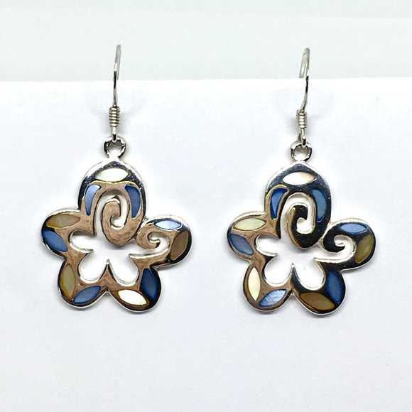 70's Fashion Flower Earrings Sterling Silver MoP - Picture 3 of 6